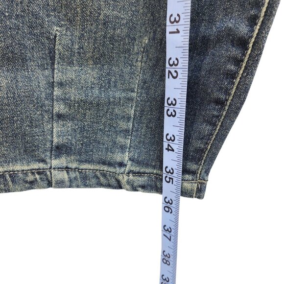 Vintage Denim Embroidered Fish Pattern Elastic Waist Cropped Pants Size S - Picture 7 of 8